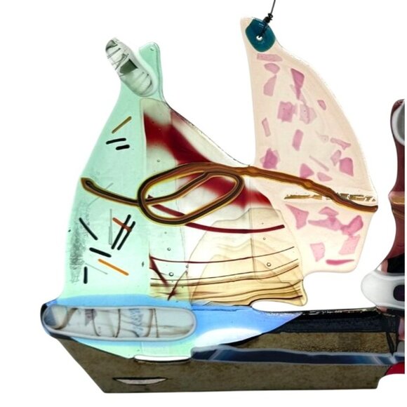 FUSED ART GLASS BY LRRR DESIGNS SAILBOAT SERIES FAMILY PULLING A SAILBOAT OOAK - Picture 2 of 4